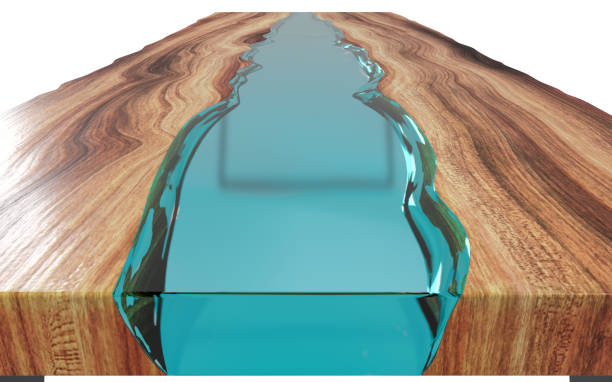 istock Live edge wooden table with epoxy resin on a white background. 3D rendering 1206488550