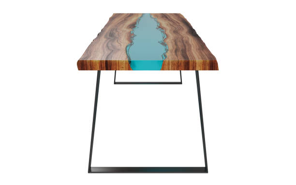 istock Live edge wooden table with epoxy resin on a white background. 3D rendering 1206488561