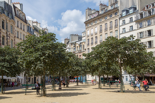 Paris, France - August 05, 2014: the Place Dauphine (Square Dauphine), Ile de La Cité, at Paris