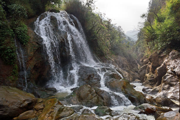istock Scenic waterfall and mountain river gorge 1206495135