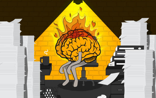 mózg w ogniu - heat effort emotional stress business stock illustrations
