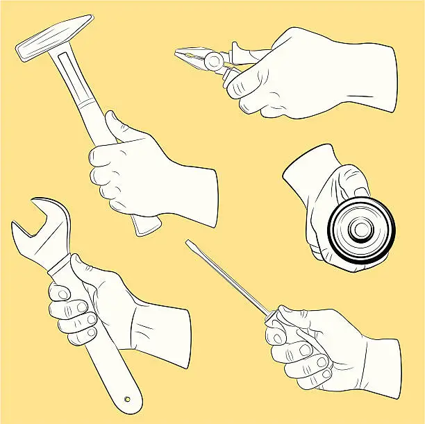Vector illustration of Hand tools in use