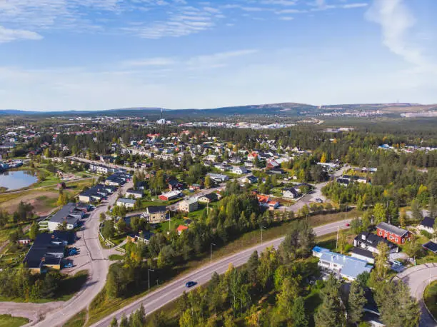 Photo of Aerial summer sunny view of Gallivare town, a locality and the seat of Gallivare Municipality in Norrbotten County, province of Lapland, Sweden
