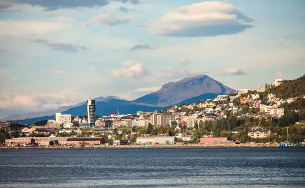Beautiful view of Narvik, a town and the administrative centre of Narvik Municipality in Nordland county, Norway, located along the Ofotfjorden in the Ofoten region
