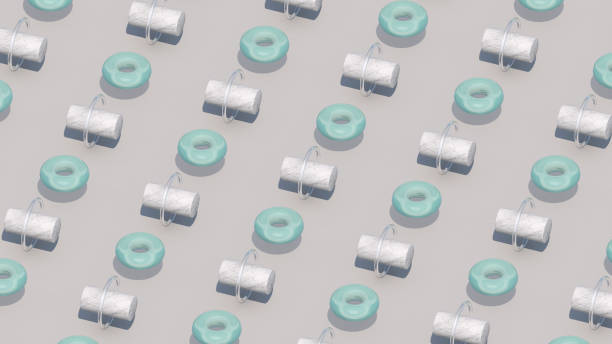 istock White marble cylinders and mint blue glass rings. Abstract illustration, 3d rendering. 1206518856