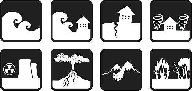 Natural disasters and catastrophes icon vector art illustration