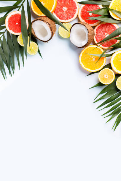 istock Summertime tropical background with exotic fruits 1206526521