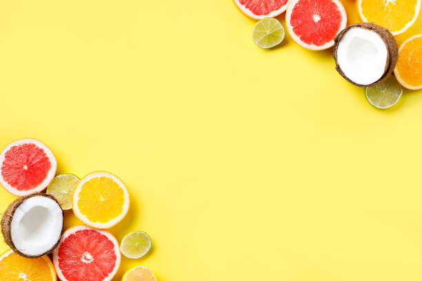 istock Summertime tropical background with exotic fruits 1206526532