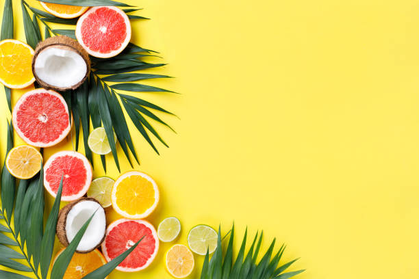 istock Summertime tropical background with exotic fruits 1206526544