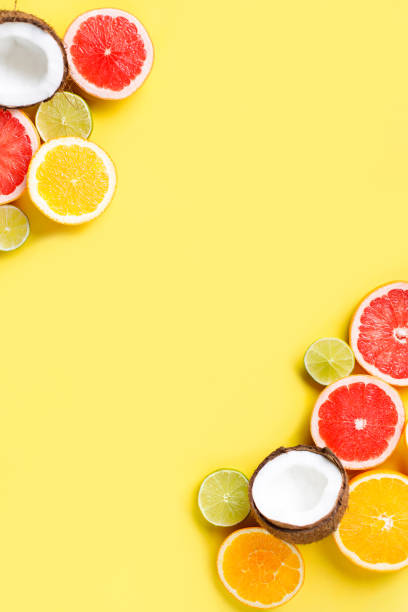 istock Summertime tropical background with exotic fruits 1206526552