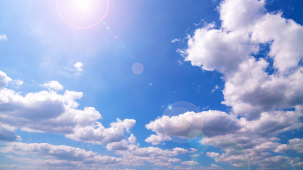 istock Sky and cloud with sun flare Good weather day background. 1206529534