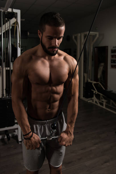 istock Young Model Exercising Triceps In The Gym 1206531794