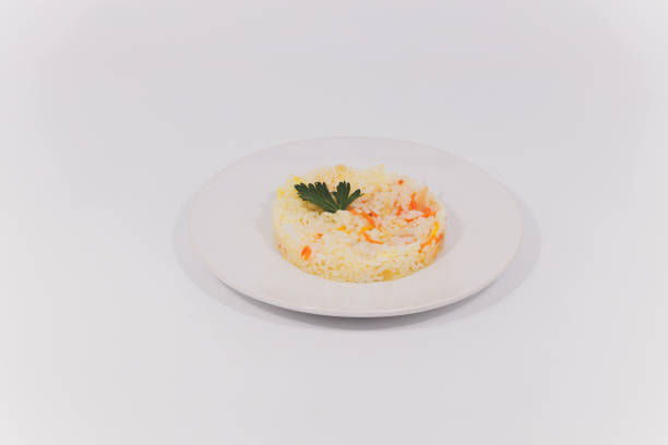 bowl full of rice isolated on white background