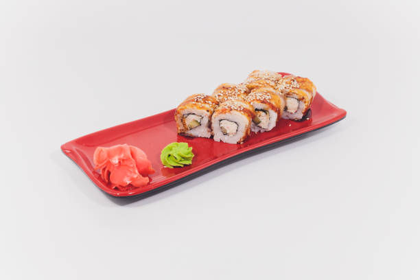 big colorful sushi set. isolated on white background