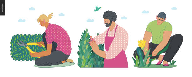 ilustrações de stock, clip art, desenhos animados e ícones de gardening people set, spring - seedbed