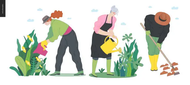 Vector illustration of Gardening people set, spring