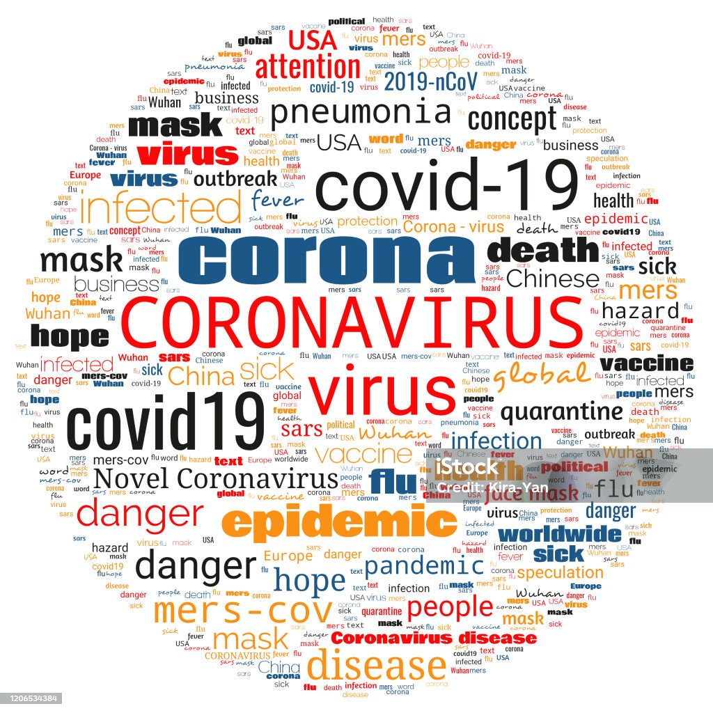 Outbreak Word Words Cloud On Theme Coronavirus Outbreak In Circle On White Stock ...