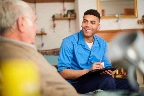 care nurse checking patient at home