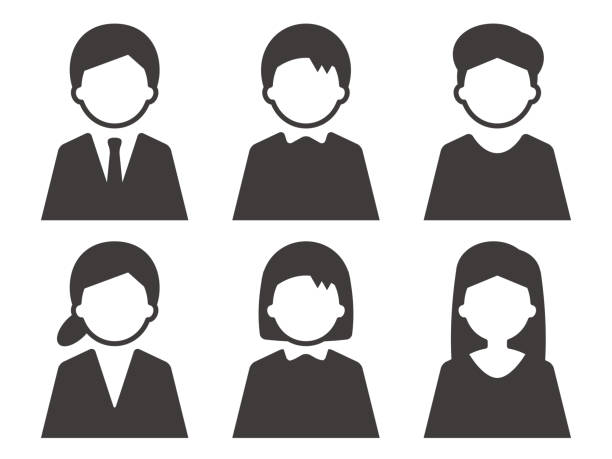 Person icon gender set silhouette simple black Person icon gender set silhouette simple black waist up stock illustrations