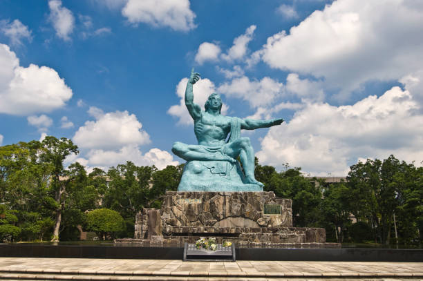 Peace memorial image (Nagasaki) The statue of Peace Memorial is a bronze statue at the Heiwa Park in Nagasaki City, Nagasaki Prefecture. nagasaki prefecture photos stock pictures, royalty-free photos & images