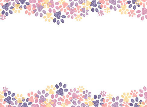 Colorful Paw print hand drawn background.