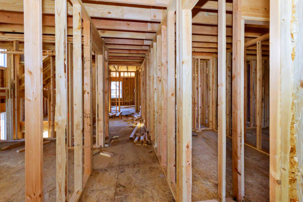 istock Wood framing beam of new house under construction interior 1206563828