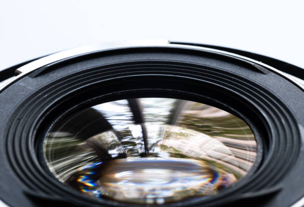 istock Camera lens with lense reflections macro detail view 1206564628