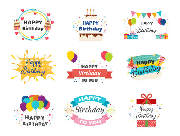 ilustraciones, imágenes clip art, dibujos animados e iconos de stock de colección de feliz cumpleaños banner vector establecido para la celebración - ilustración vectorial. - birthday
