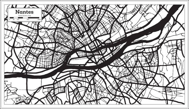 Nantes France Map in Black and White Color. Nantes France Map in Black and White Color. Vector Illustration. Outline Map. nantes stock illustrations