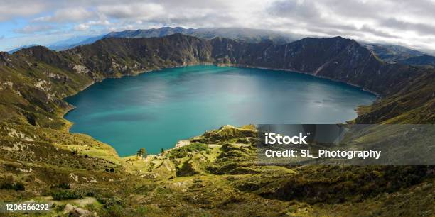 Quilotoa Lagoon Panorama Ecuador Stock Photo - Download Image Now - Ecuador, Quito, Caldera