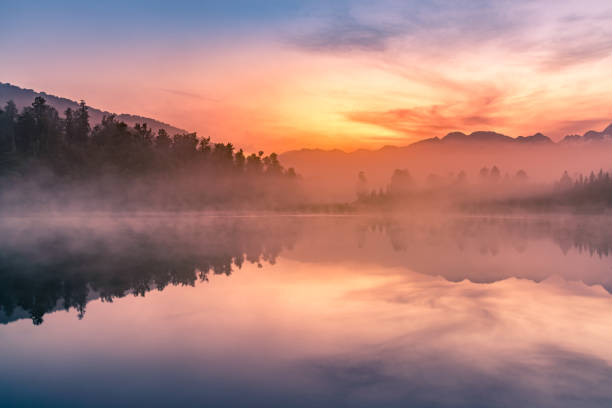 istock Matheson lake with reflection with beauty sunrise sky  background 1206567222