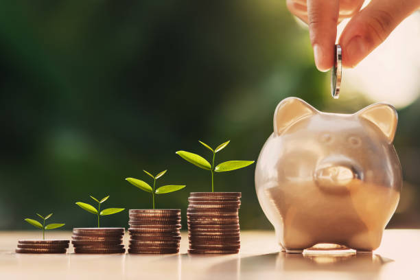 istock hand puting coins in piggy bank with money stack and plant growing step on desk 1206568916