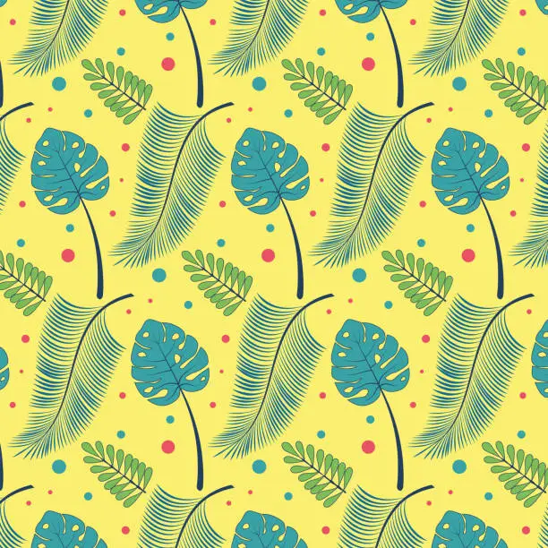 Vector illustration of seamless graphical leaves bright pattern
