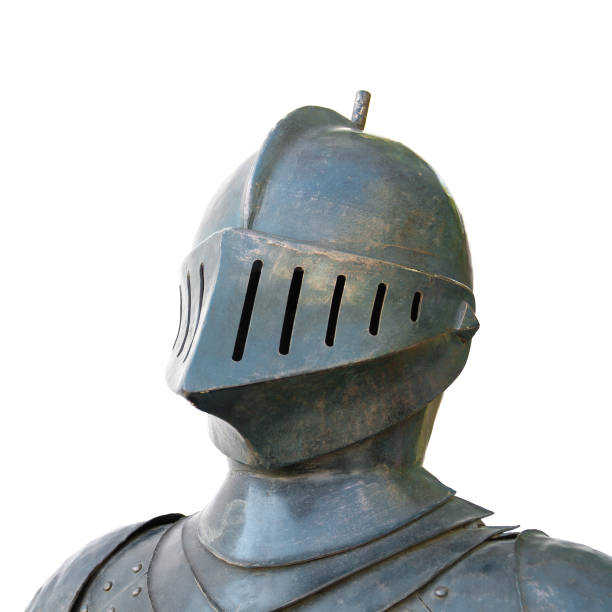 istock Old iron knight's helmet isolated on white background. Closeup 1206570284