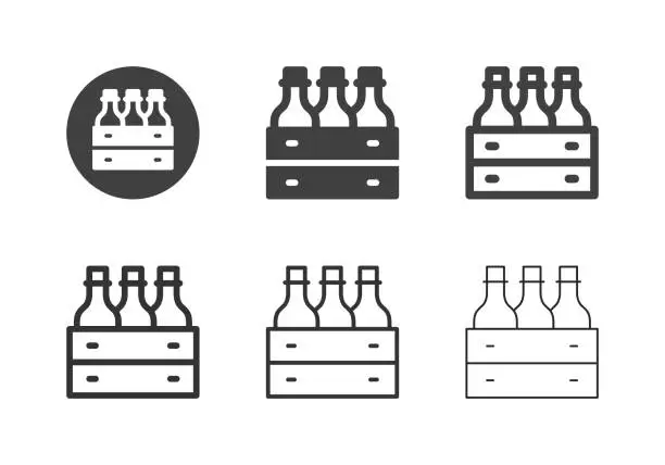 Vector illustration of Water Bottle in Wooden Crate Icons - MultI Series