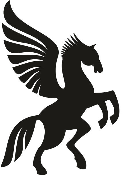 jednorożec lub pegasus izolowany skrzydliły koń zwierzęcy - mythology horse pegasus black and white stock illustrations