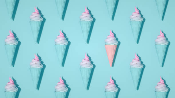istock Ice cream and cone, Minimal summer concept on blue background. 1206577372