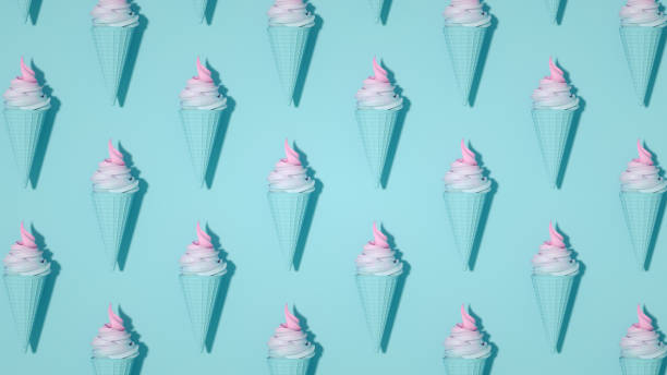 istock Ice cream and cone, Minimal summer concept on blue background. 1206577386
