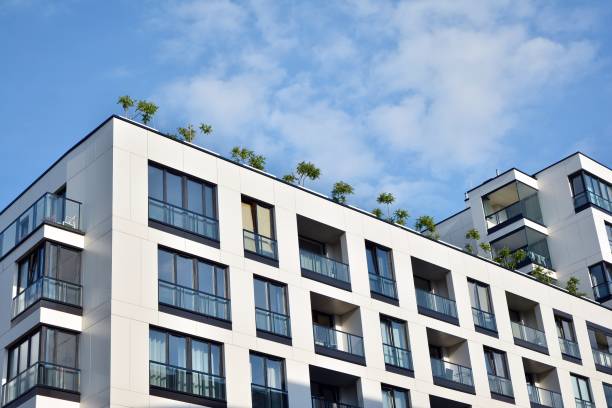 istock Modern apartment buildings on a sunny day with a blue sky. 1206578272