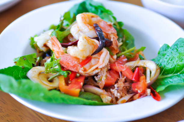 spicy salad or vermicelli and shrimp salad spicy salad or vermicelli and shrimp salad ,vermicelli salad seafood salad stock pictures, royalty-free photos & images