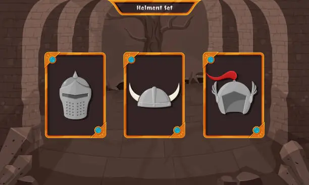 Vector illustration of Digital and mobile game element assets - helmet set