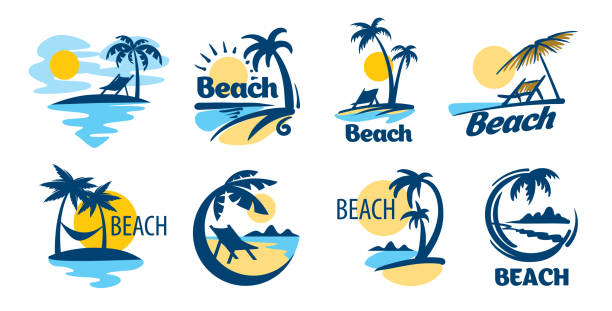 plaj için vektör simgeleri kümesi - ada lar stock illustrations