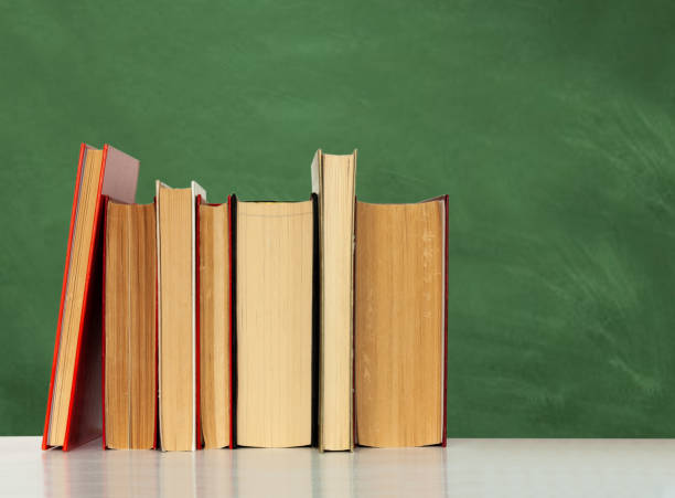 istock Back to school, pile of books with empty school board background, education concept 1206586457