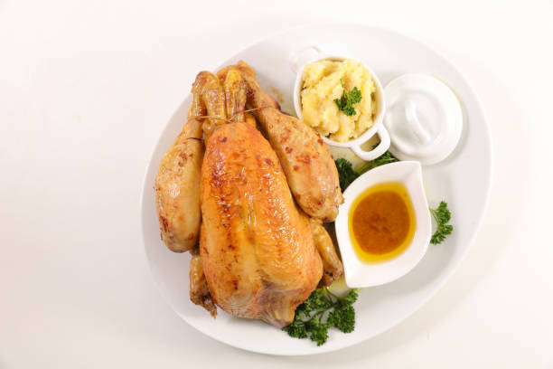 istock roasted chicken with mashed potato and sauce 1206588145