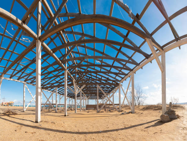 istock Unfinished wooden structure for canopy 1206588458