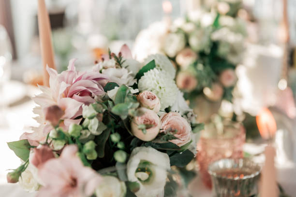 istock close up. beautiful bouquet on the wedding table 1206590717