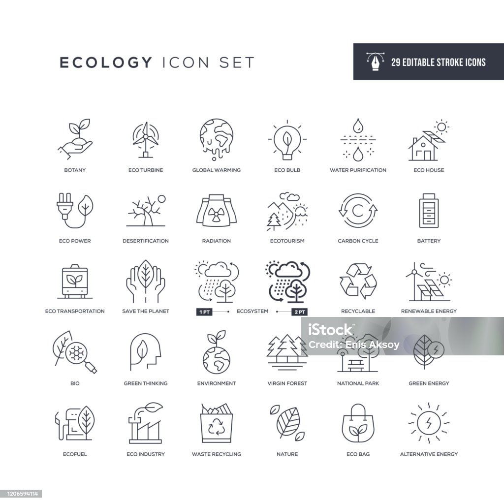 Icone della linea di tratto modificabile in ecologia - arte vettoriale royalty-free di Icona