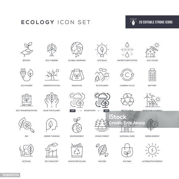 Icone Della Linea Di Tratto Modificabile In Ecologia - Immagini vettoriali stock e altre immagini di Icona