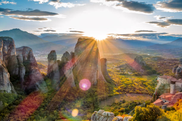 istock Greek Monasteries on the Rocks at Sunset 1206594160