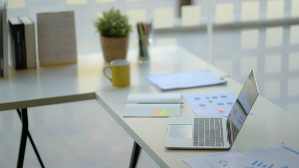 istock Workplace with laptop , office supplies and coffee. 1206594944